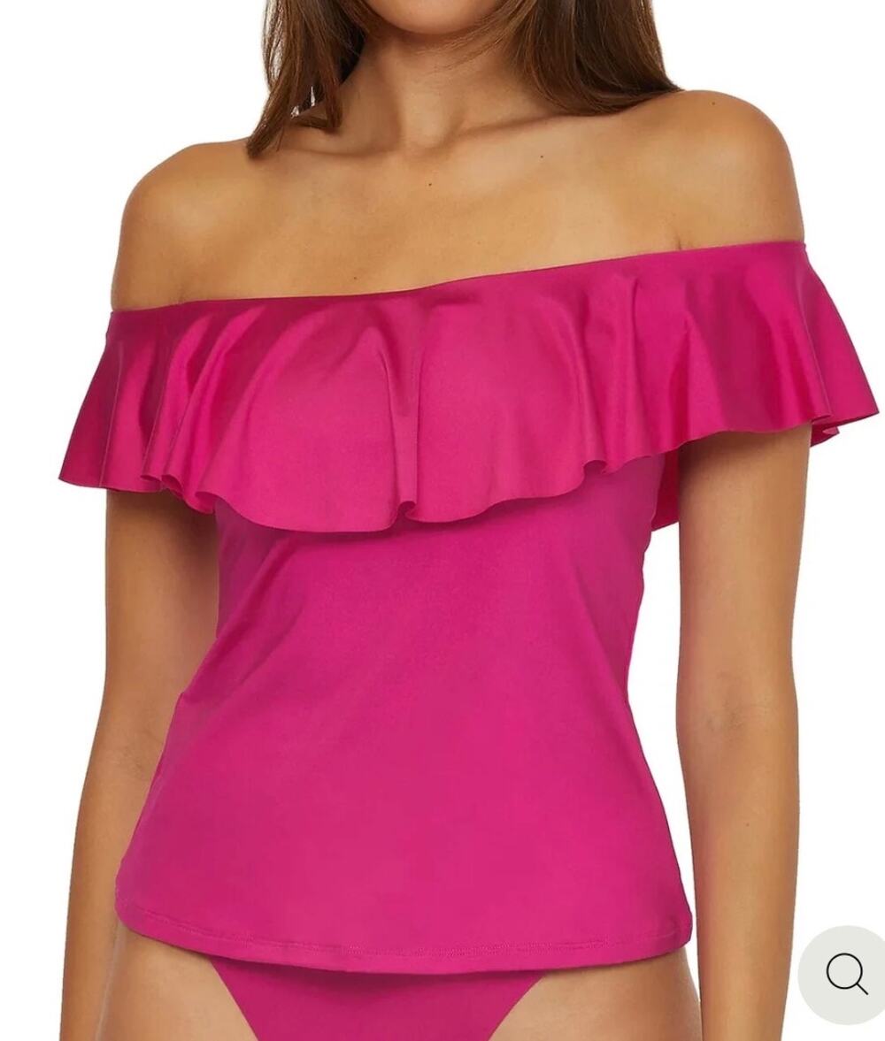 Trina Turk Pink Off Shoulder Ruffle Tankini Swim Top 8 NWT